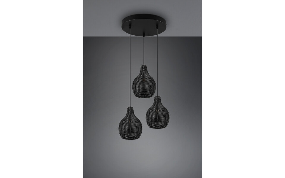 HLW LED Zwarte LED Hanglamp Hout - Trion Sparko 3-lichts Rond met E14 Fitting