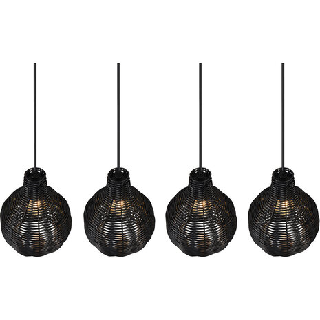 HLW LED LED Hanglamp Hout - Zwarte 4-Lichts Trion Sparko met E14 Fitting