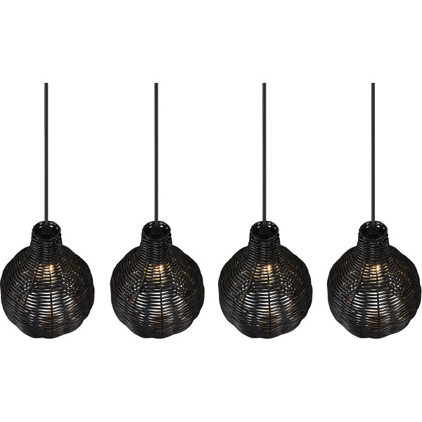 HLW LED LED Hanglamp Hout - Zwarte 4-Lichts Trion Sparko met E14 Fitting