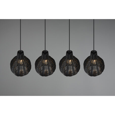 HLW LED LED Hanglamp Hout - Zwarte 4-Lichts Trion Sparko met E14 Fitting