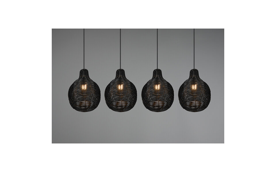 HLW LED LED Hanglamp Hout - Zwarte 4-Lichts Trion Sparko met E14 Fitting