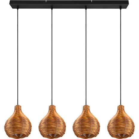 HLW LED LED Hanglamp Hout - Trion Sparko 4-lichts Bruine Hangverlichting met E14 Fitting