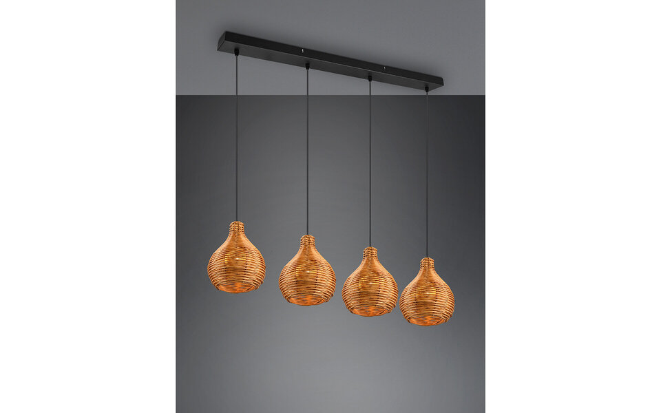 HLW LED LED Hanglamp Hout - Trion Sparko 4-lichts Bruine Hangverlichting met E14 Fitting