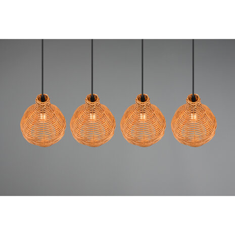 HLW LED LED Hanglamp Hout - Trion Sparko 4-lichts Bruine Hangverlichting met E14 Fitting