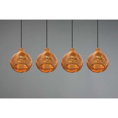 HLW LED LED Hanglamp Hout - Trion Sparko 4-lichts Bruine Hangverlichting met E14 Fitting