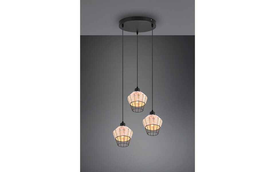 HLW LED LED Hanglamp Trion Bera - 3-lichts armatuur, Bruin Aluminium, E27 fitting