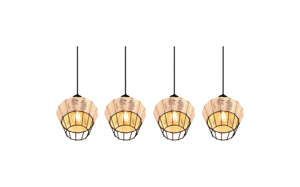 HLW LED LED Hanglamp Trion Bera - 4-lichts Rechthoek Bruin Aluminium met E27 Fitting