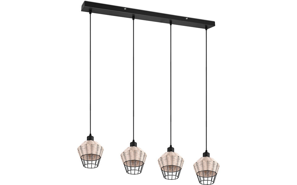 HLW LED LED Hanglamp Trion Bera - 4-lichts Rechthoek Bruin Aluminium met E27 Fitting