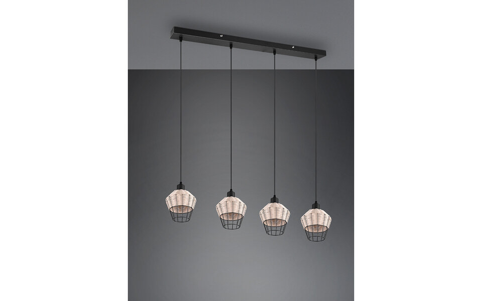 HLW LED LED Hanglamp Trion Bera - 4-lichts Rechthoek Bruin Aluminium met E27 Fitting