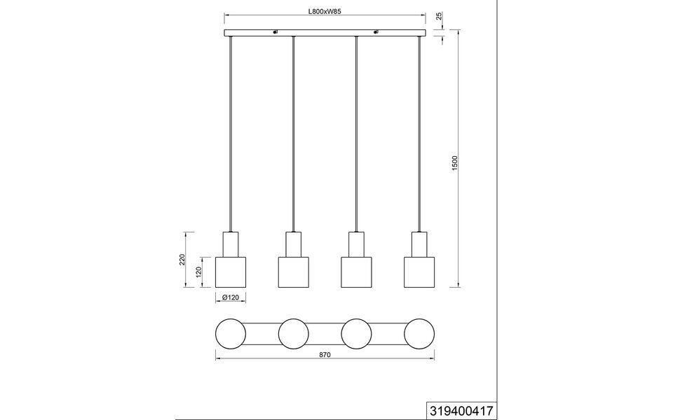 HLW LED Zwarte LED Hanglamp Trion Agido - 4-lichts met multicolor lampenkap en E27 fitting HLW LED Zwarte LED Hanglamp Trion Agido - 4-lichts met multicolor lampenkap en E27 fitting
