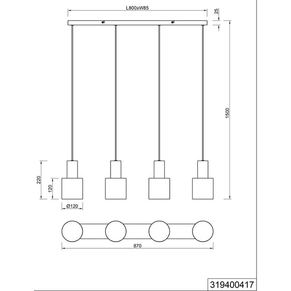 HLW LED Zwarte LED Hanglamp Trion Agido - 4-lichts met multicolor lampenkap en E27 fitting HLW LED Zwarte LED Hanglamp Trion Agido - 4-lichts met multicolor lampenkap en E27 fitting
