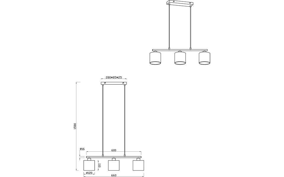 HLW LED LED Hanglamp Trion Julina - 3-lichts met E14 fitting en beige textiele kap