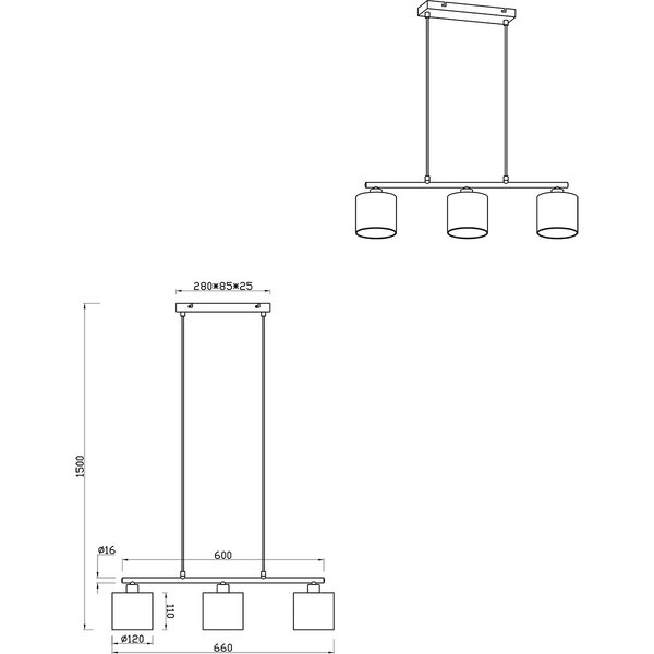HLW LED LED Hanglamp Trion Julina - 3-lichts met E14 fitting en beige textiele kap