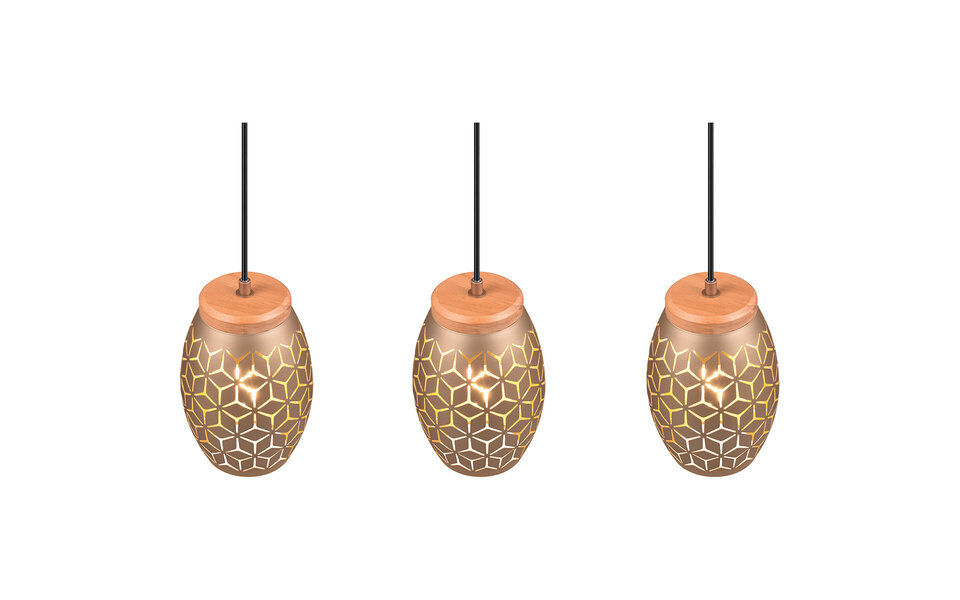 HLW LED LED Hanglamp Trion Dabi - Metalen LED lamp 3-lichts met E27 fitting, Coffee kleur