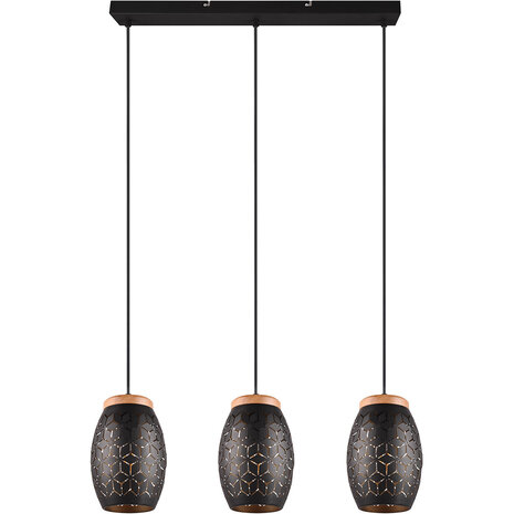 Metalen LED Hanglamp Trion Dabi - 3-lichts Zwarte & Gouden LED Lamp Metalen LED Hanglamp Trion Dabi - 3-lichts Zwarte & Gouden LED Lamp