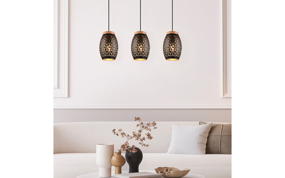HLW LED Metalen LED Hanglamp Trion Dabi - 3-lichts Zwarte & Gouden LED Lamp HLW LED Metalen LED Hanglamp Trion Dabi - 3-lichts Zwarte & Gouden LED Lamp