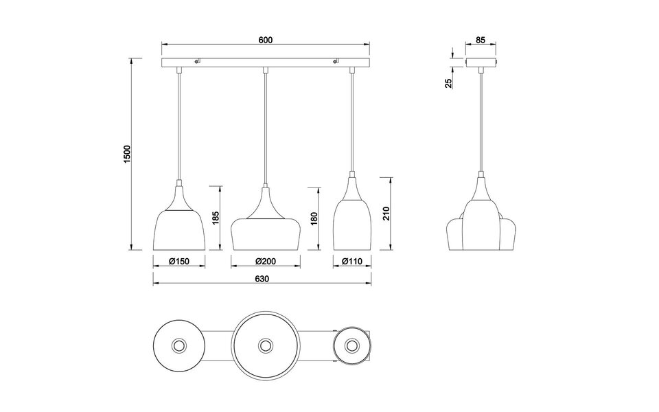 HLW LED Metalen LED Hanglamp Trion Zira - Zwarte 3-lichts LED Lamp met E14 Fitting