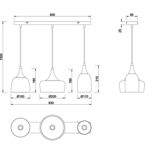 HLW LED Metalen LED Hanglamp Trion Zira - Zwarte 3-lichts LED Lamp met E14 Fitting