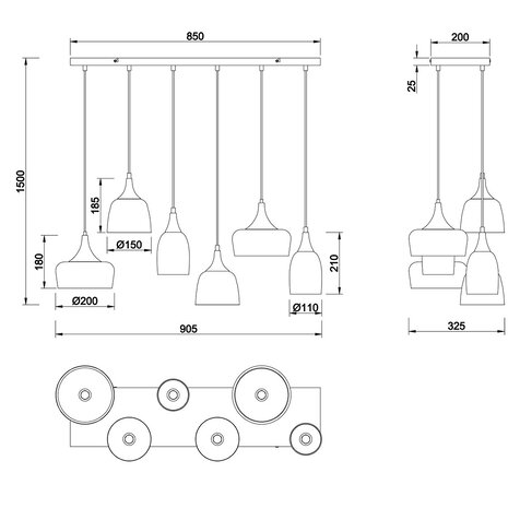 HLW LED Metalen LED Hanglamp Trion Zira - Zwarte 6-lichts LED lamp met E14 Fitting