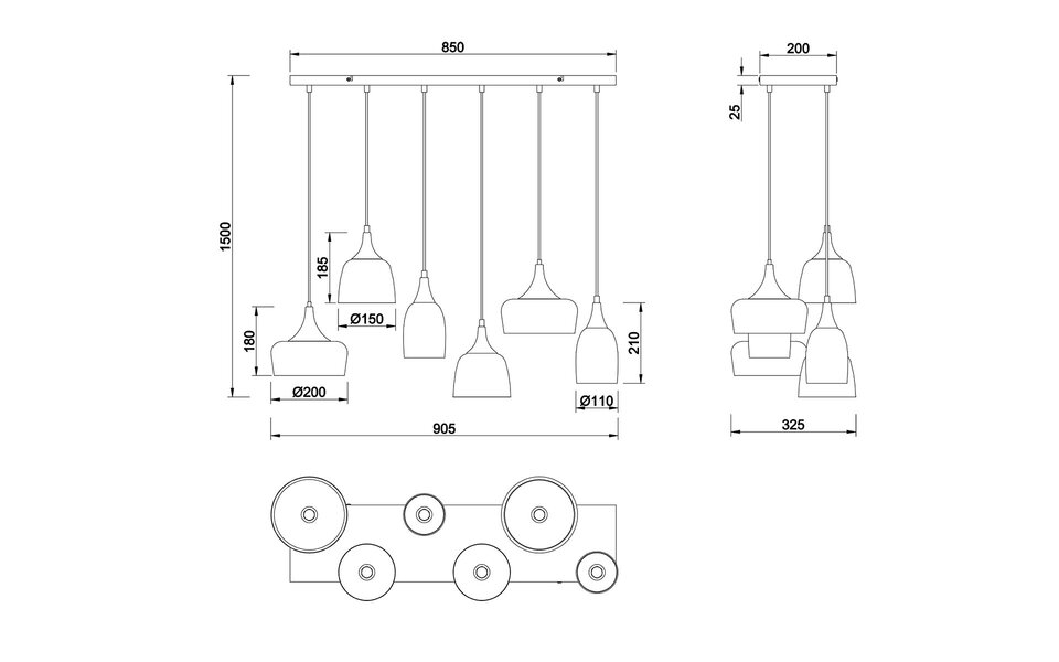 HLW LED Metalen LED Hanglamp Trion Zira - Zwarte 6-lichts LED lamp met E14 Fitting