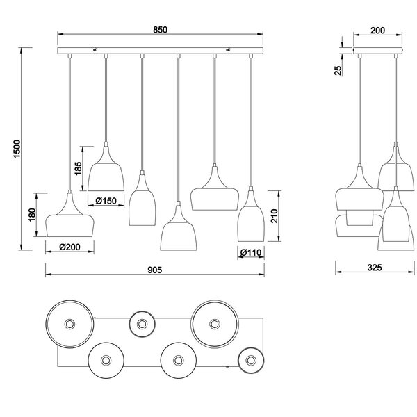 HLW LED Metalen LED Hanglamp Trion Zira - Zwarte 6-lichts LED lamp met E14 Fitting