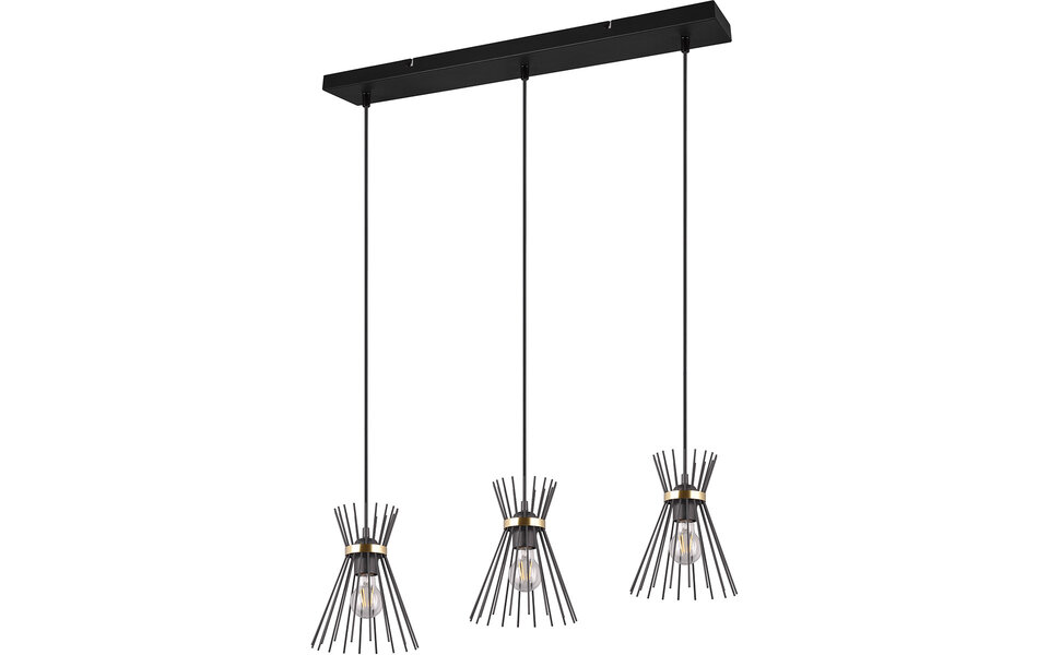 HLW LED Zwarte & Gouden LED Hanglamp Trion Drado - Metalen 3-lichts LED lamp met E27 fitting