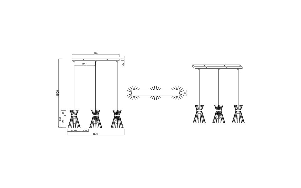 HLW LED Zwarte & Gouden LED Hanglamp Trion Drado - Metalen 3-lichts LED lamp met E27 fitting