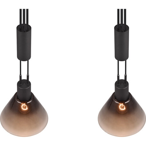 HLW LED Moderne Zwarte LED Hanglamp met Glas - Trion Stey 2-lichts, E27 fitting