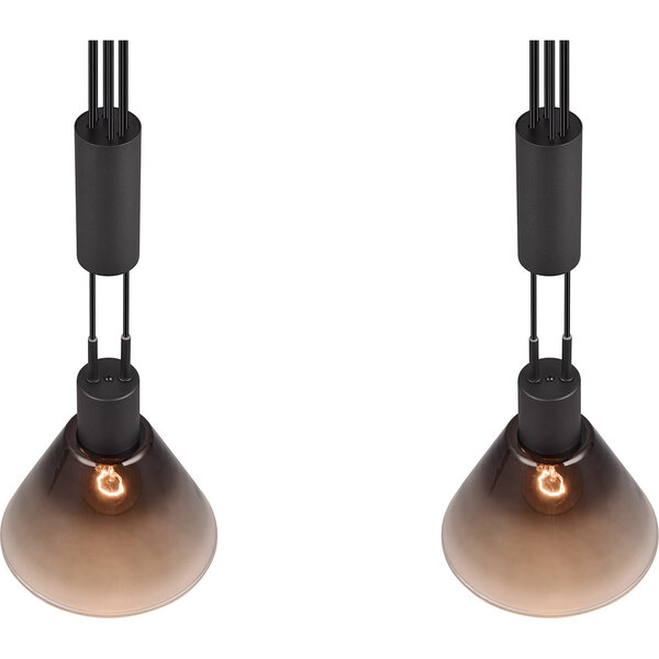 HLW LED Moderne Zwarte LED Hanglamp met Glas - Trion Stey 2-lichts, E27 fitting