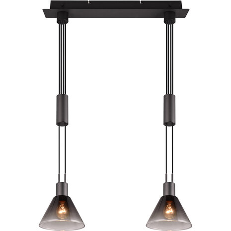 HLW LED Moderne Zwarte LED Hanglamp met Glas - Trion Stey 2-lichts, E27 fitting