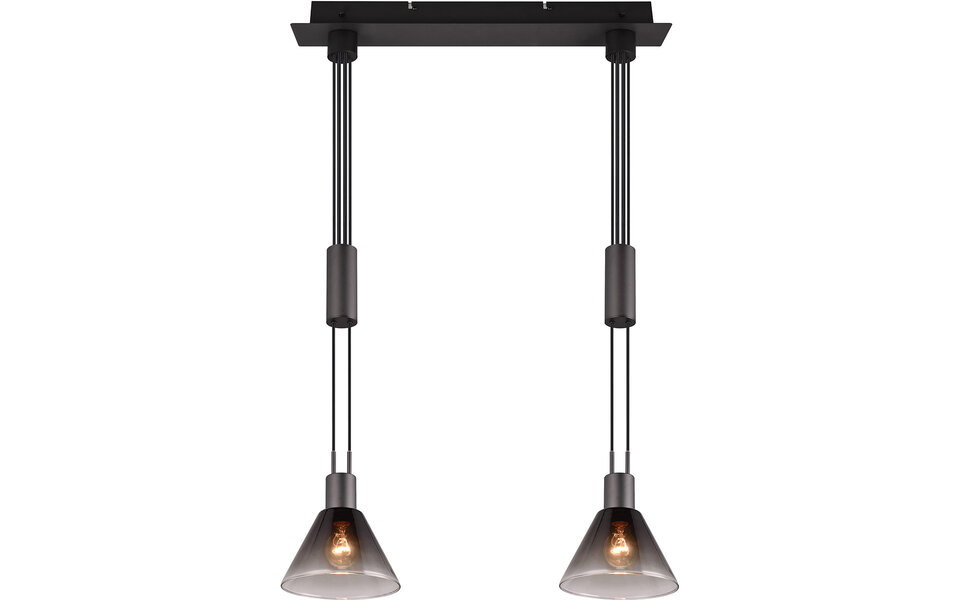 HLW LED Moderne Zwarte LED Hanglamp met Glas - Trion Stey 2-lichts, E27 fitting