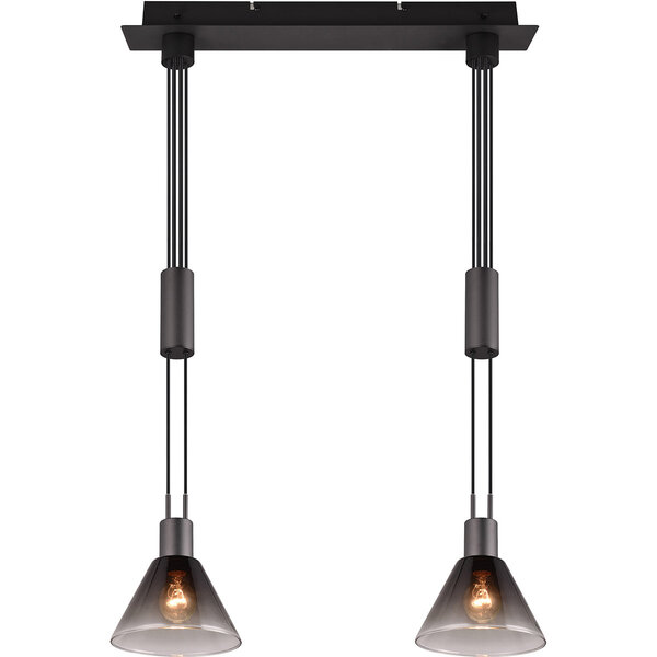 HLW LED Moderne Zwarte LED Hanglamp met Glas - Trion Stey 2-lichts, E27 fitting