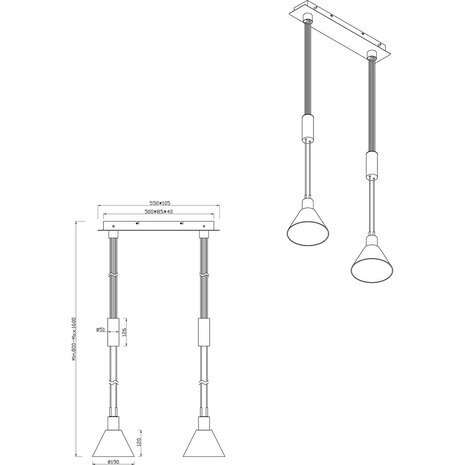 HLW LED Moderne Zwarte LED Hanglamp met Glas - Trion Stey 2-lichts, E27 fitting