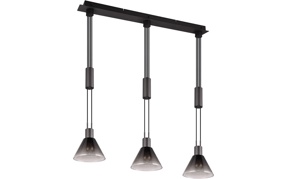 HLW LED LED Hanglamp Mat Zwart - Metalen LED Hanglamp met Glas, 3-lichts, E27 Fitting