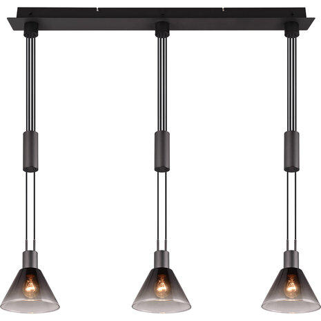 HLW LED LED Hanglamp Mat Zwart - Metalen LED Hanglamp met Glas, 3-lichts, E27 Fitting HLW LED LED Hanglamp Mat Zwart - Metalen LED Hanglamp met Glas, 3-lichts, E27 Fitting