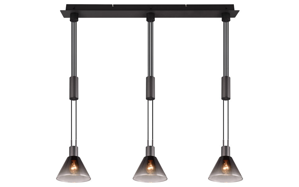 HLW LED LED Hanglamp Mat Zwart - Metalen LED Hanglamp met Glas, 3-lichts, E27 Fitting