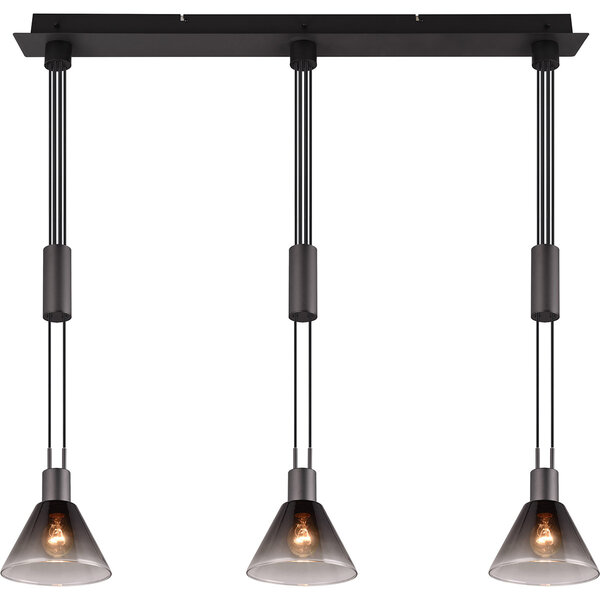 HLW LED LED Hanglamp Mat Zwart - Metalen LED Hanglamp met Glas, 3-lichts, E27 Fitting HLW LED LED Hanglamp Mat Zwart - Metalen LED Hanglamp met Glas, 3-lichts, E27 Fitting