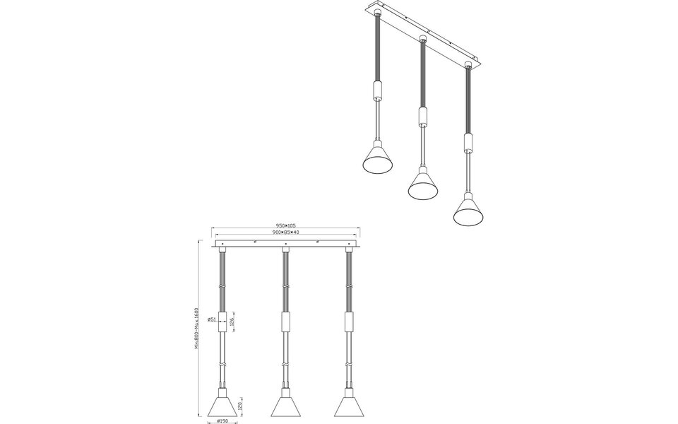 HLW LED LED Hanglamp Mat Zwart - Metalen LED Hanglamp met Glas, 3-lichts, E27 Fitting
