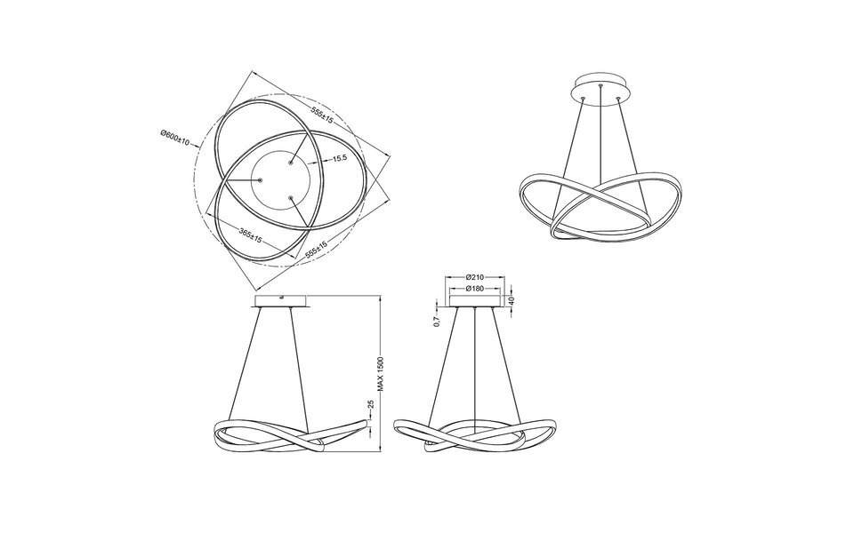 HLW LED Moderne Metalen Dimbare LED Hanglamp - Mat Zwart, Warm Wit 27.5W