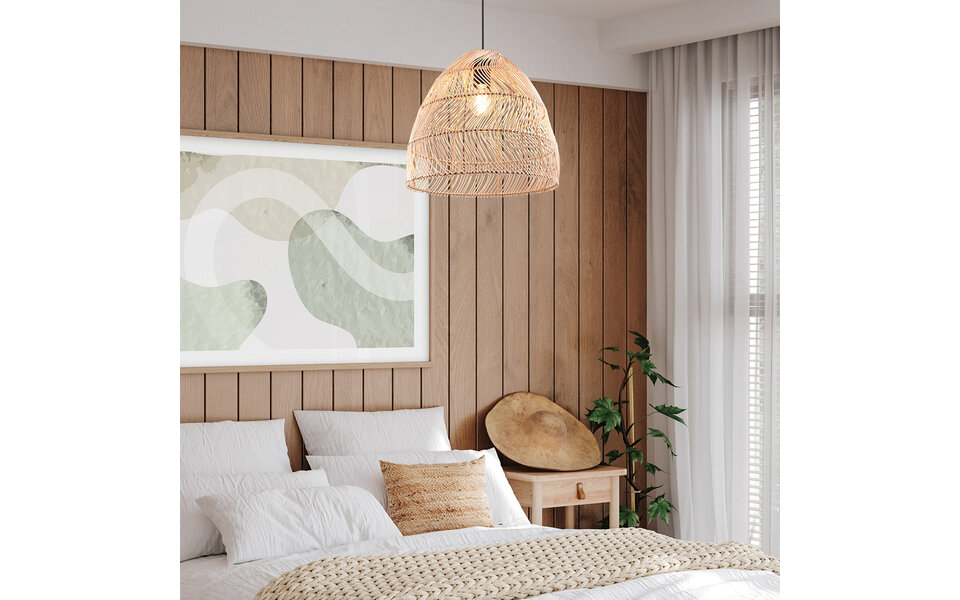 HLW LED LED Hanglamp Trion Kei - 1-lichts Rond Bruin Rotan - E27 Fitting