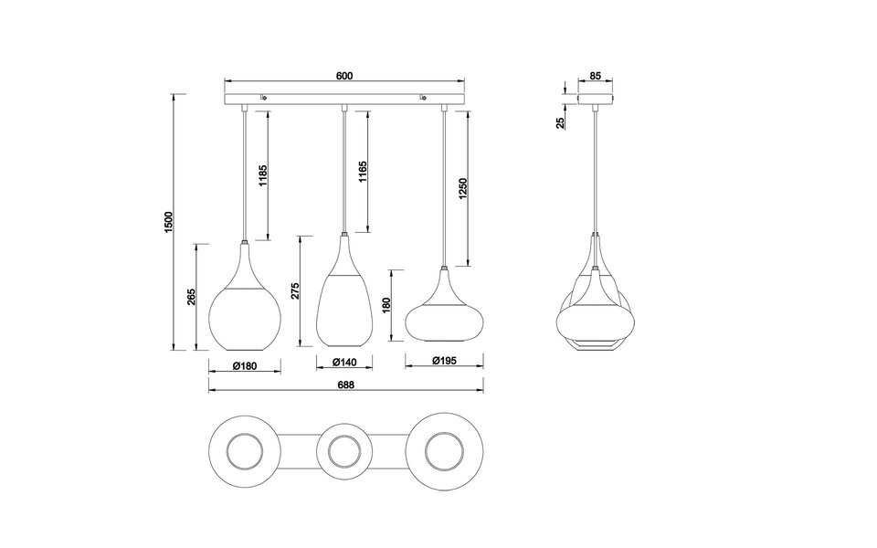HLW LED Moderne Mat Zwarte Metalen LED Hanglamp - 3-lichts E14 LED Lamp