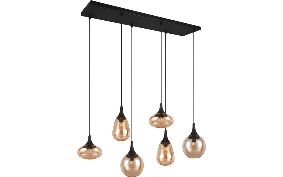 HLW LED Zwarte LED Hanglamp - Mat Zwarte Metalen LED Hanglamp 6-lichts E14