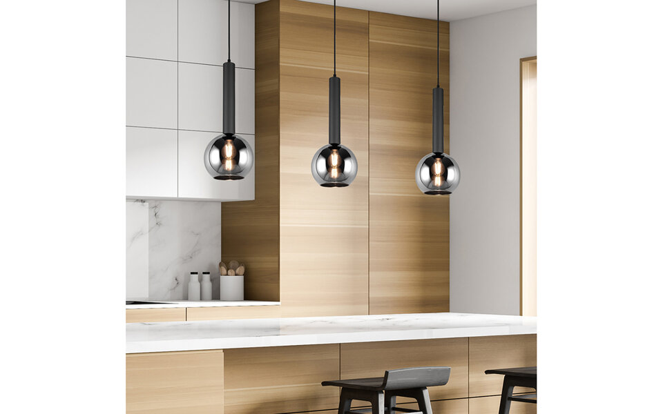 HLW LED Zwarte Metalen LED Hanglamp Trion Yton - Rond, Mat Zwart, E27, Aanpasbaar