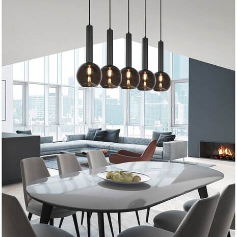 HLW LED Moderne Metalen LED Hanglamp - Zwarte LED Hanglamp met 5 Lichtpunten, E27 Fitting HLW LED Moderne Metalen LED Hanglamp - Zwarte LED Hanglamp met 5 Lichtpunten, E27 Fitting