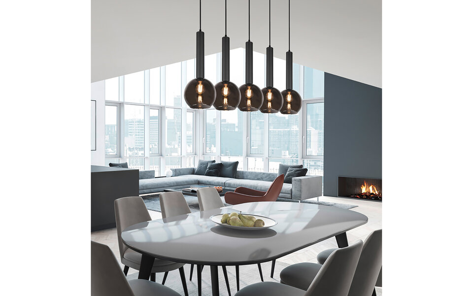 HLW LED Moderne Metalen LED Hanglamp - Zwarte LED Hanglamp met 5 Lichtpunten, E27 Fitting