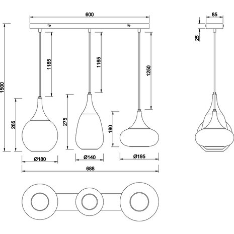 HLW LED Moderne Zwarte Metalen LED Hanglamp met 3 Lichtpunten en E14 Fitting HLW LED Moderne Zwarte Metalen LED Hanglamp met 3 Lichtpunten en E14 Fitting