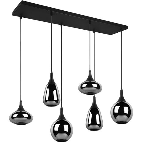 LED Hanglamp Trion Artina - Mat Zwarte Metalen LED Hanglamp met 6 Lichtpunten