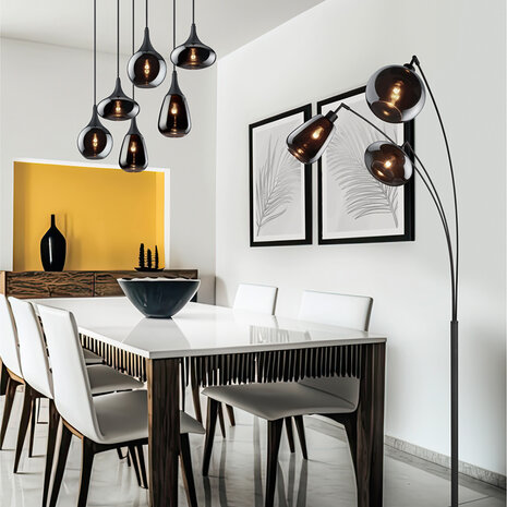 HLW LED LED Hanglamp Trion Artina - Mat Zwarte Metalen LED Hanglamp met 6 Lichtpunten