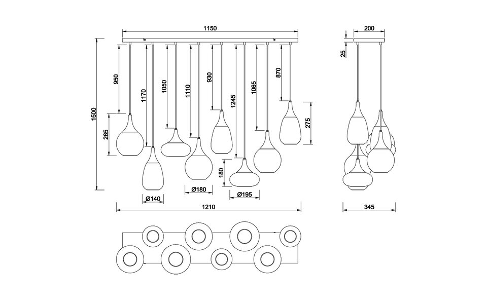 HLW LED Moderne Metalen LED Hanglamp Trion Artina - Zwarte LED Hanglamp met 8 Lichtpunten