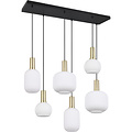 Moderne Metalen LED Hanglamp met Wit Glas & Mat Messing - 6 Lichtpunten
